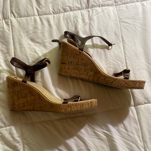 Gap shoes/sandals. Brown straps. Cork heel. Velcro straps-ankles & toes. Size 10